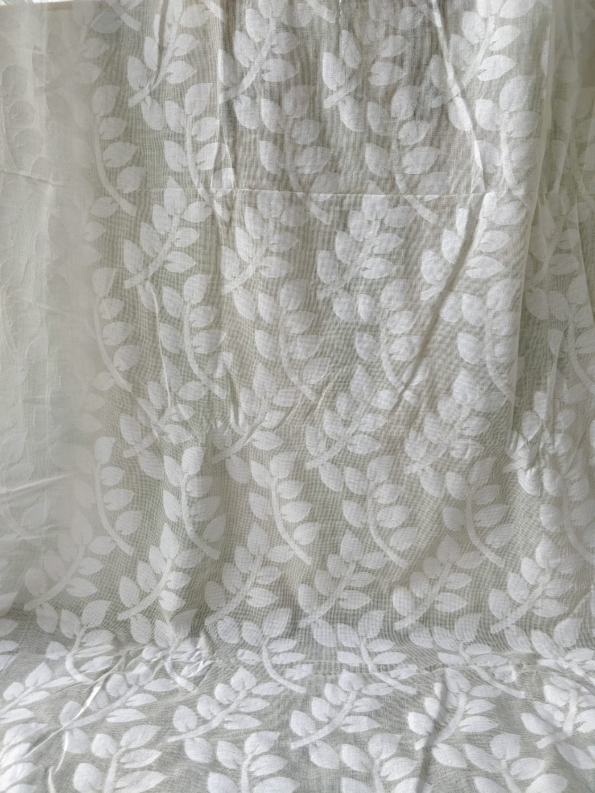 Off white banaras cotton leaves design cut work fabric