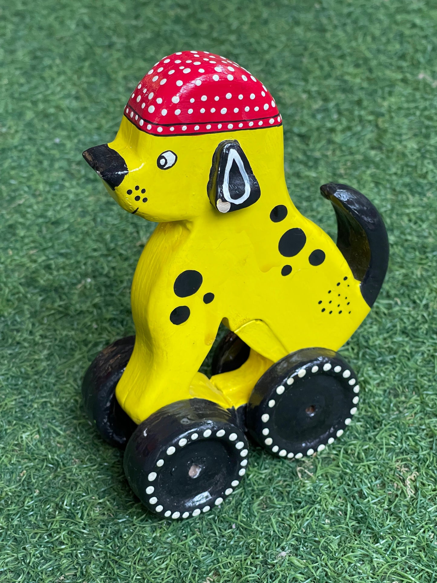Dog on wheels - Wooden hand painted decorative toy