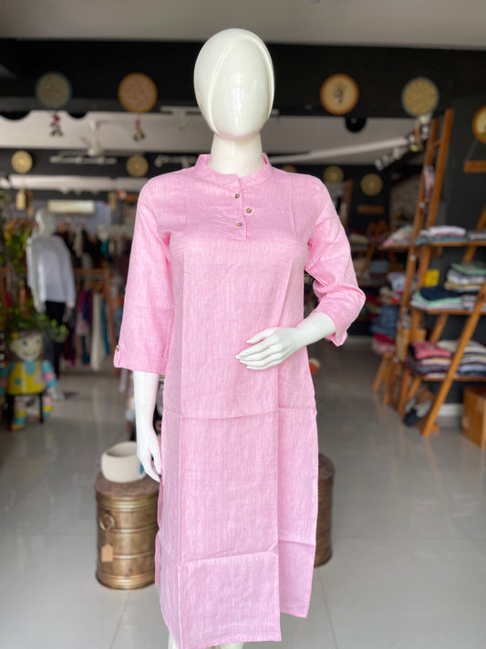 Pink natural hemp straight Kurti with side cuts