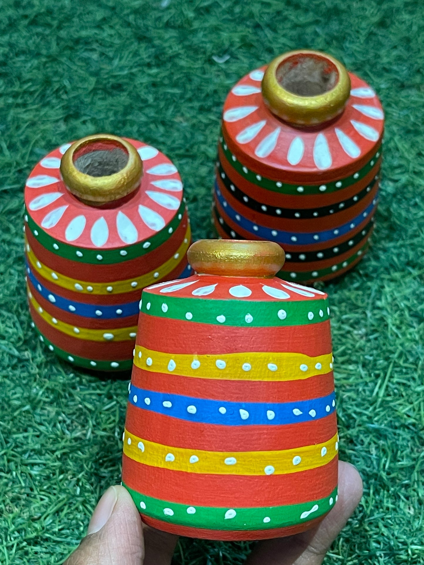 Wooden hand painted miniature pots - tooth pick holder / mini vase