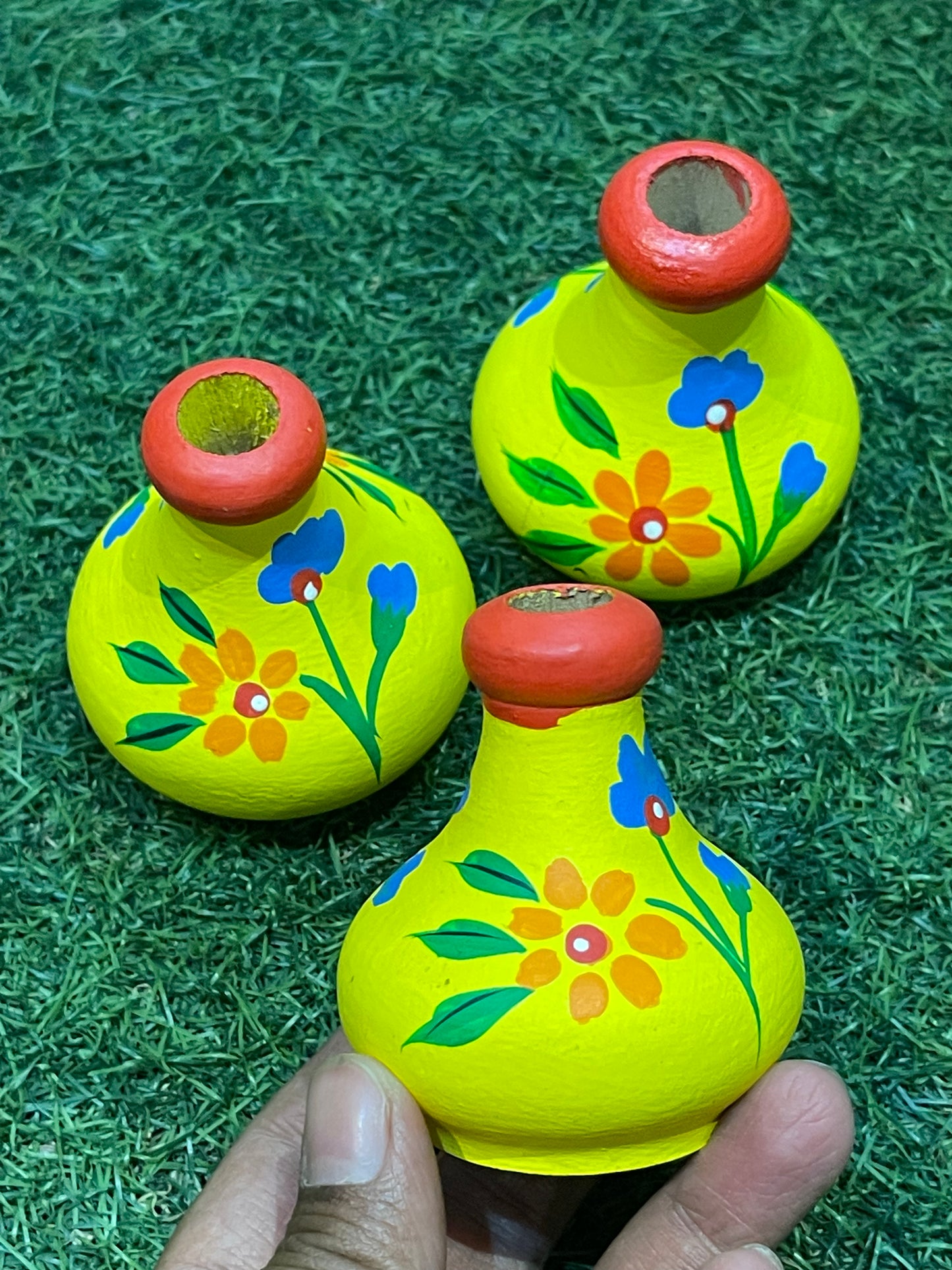 Wooden hand painted miniature pots - tooth pick holder / mini vase