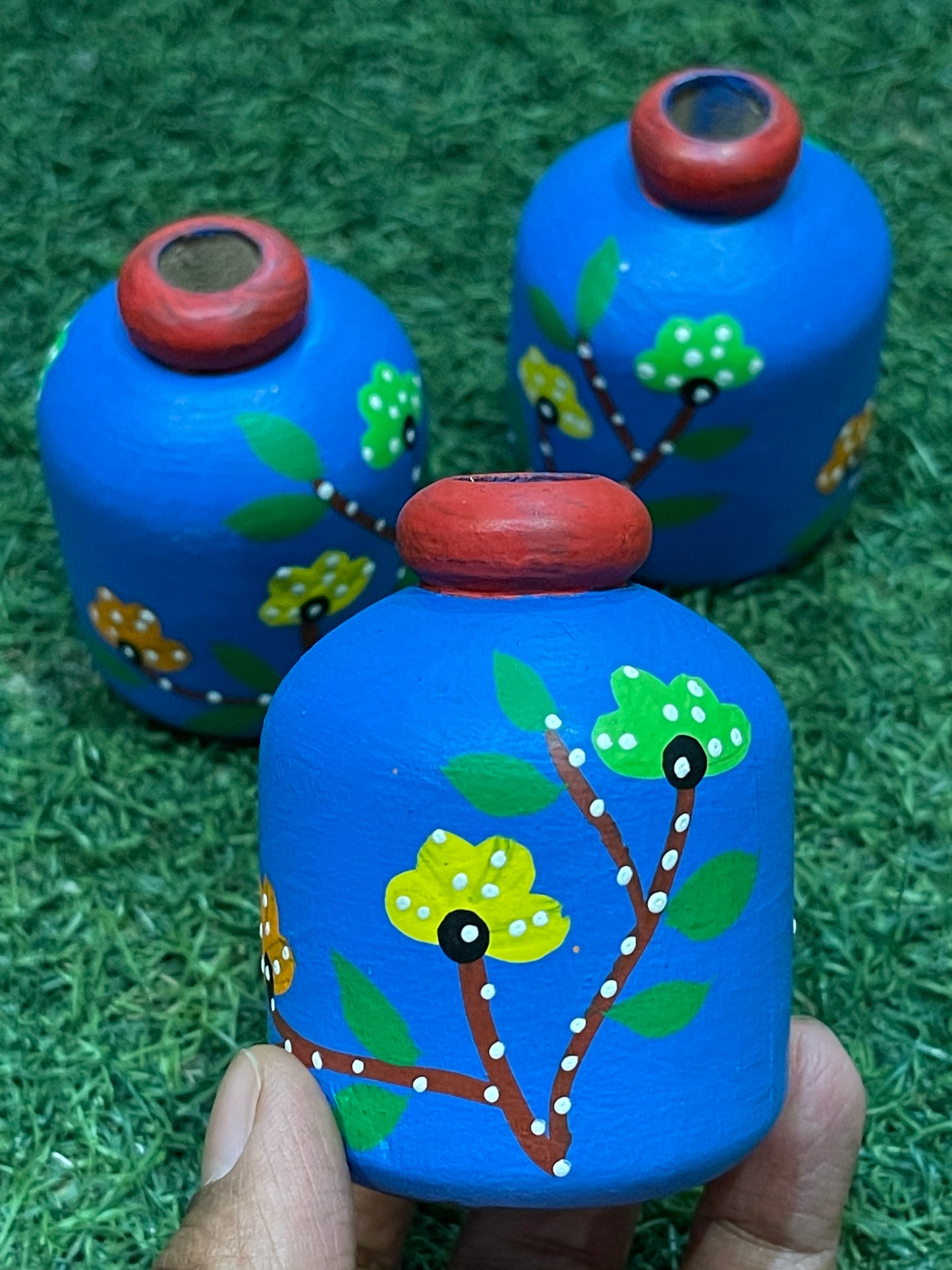 Wooden hand painted miniature pots - tooth pick holder / mini vase