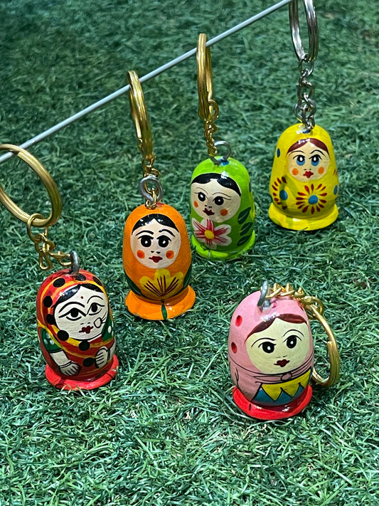Wooden hand painted doll keyring / bag charm