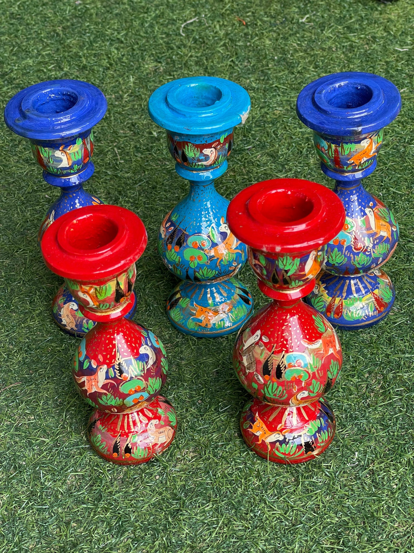 Papier mache hand painted candle holder