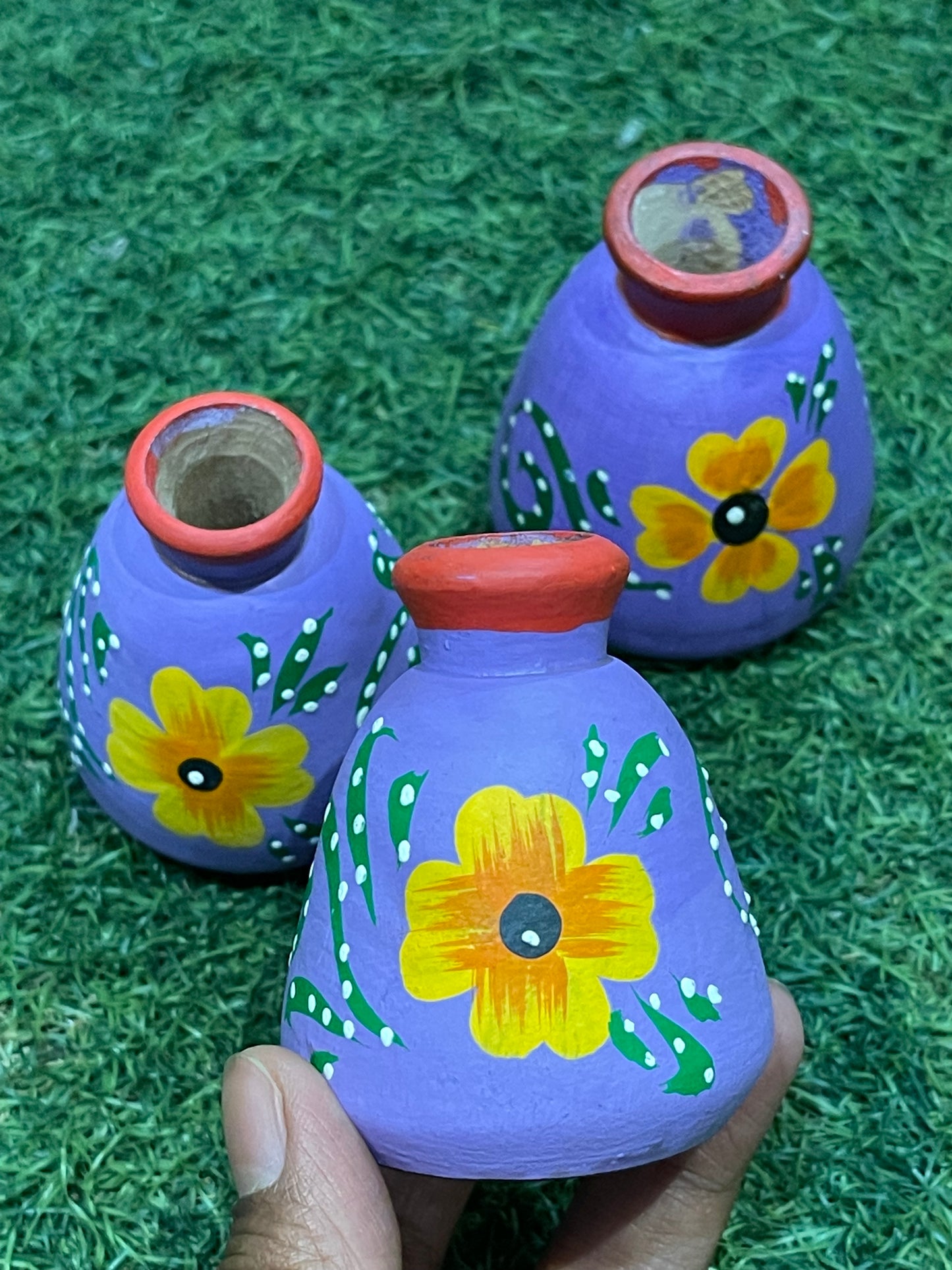 Wooden hand painted miniature pots - tooth pick holder / mini vase