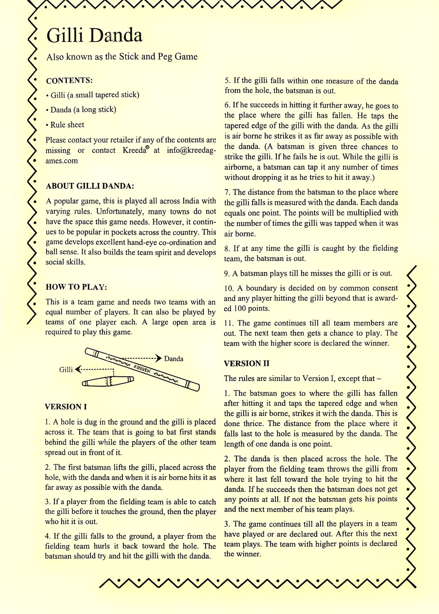 Gilli Danda / Stick and Peg game - Handcrafted and handpainted in Wood