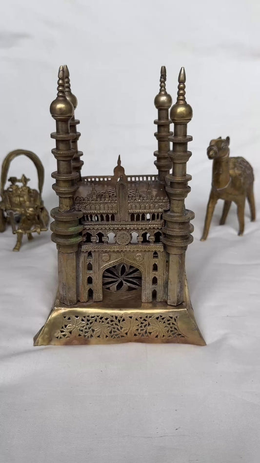 Charminar - Hyderabad’s iconic monument in brass - vintage decor piece mad with fine details