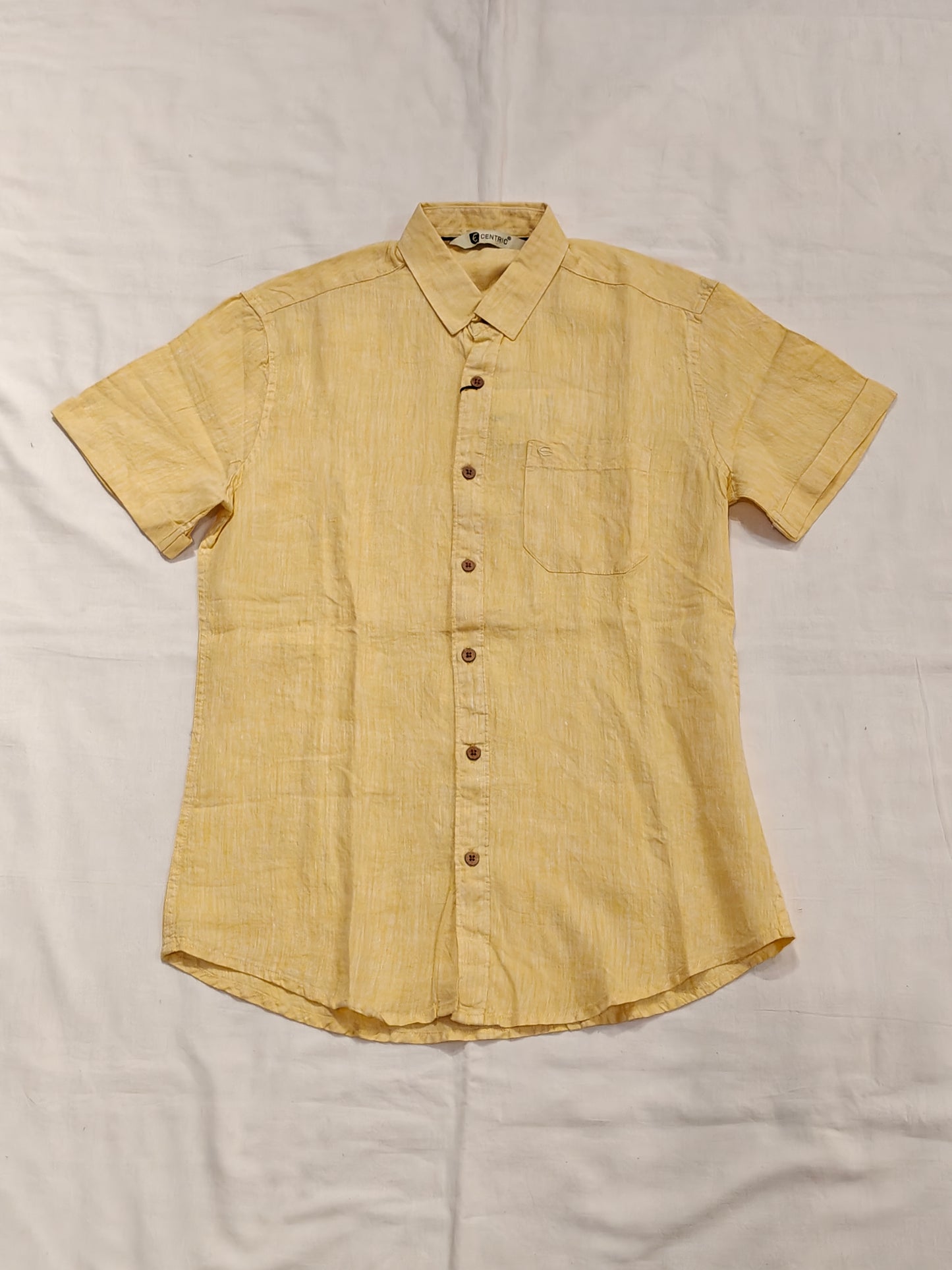 Plain yellow half sleeved men's hemp shirt
