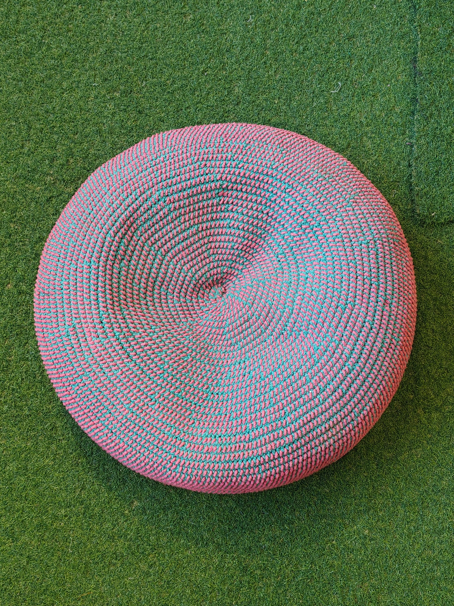 Pink and blue round crochet pouf / floor cushion