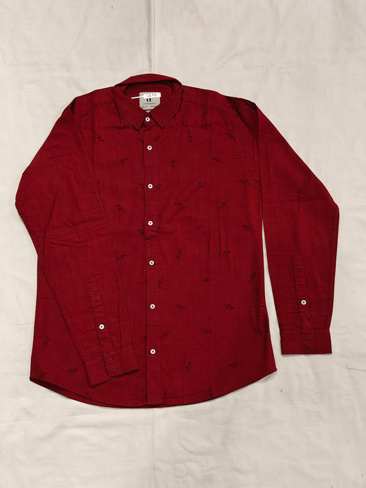 Red leaves hand embroidered cotton shirt for men