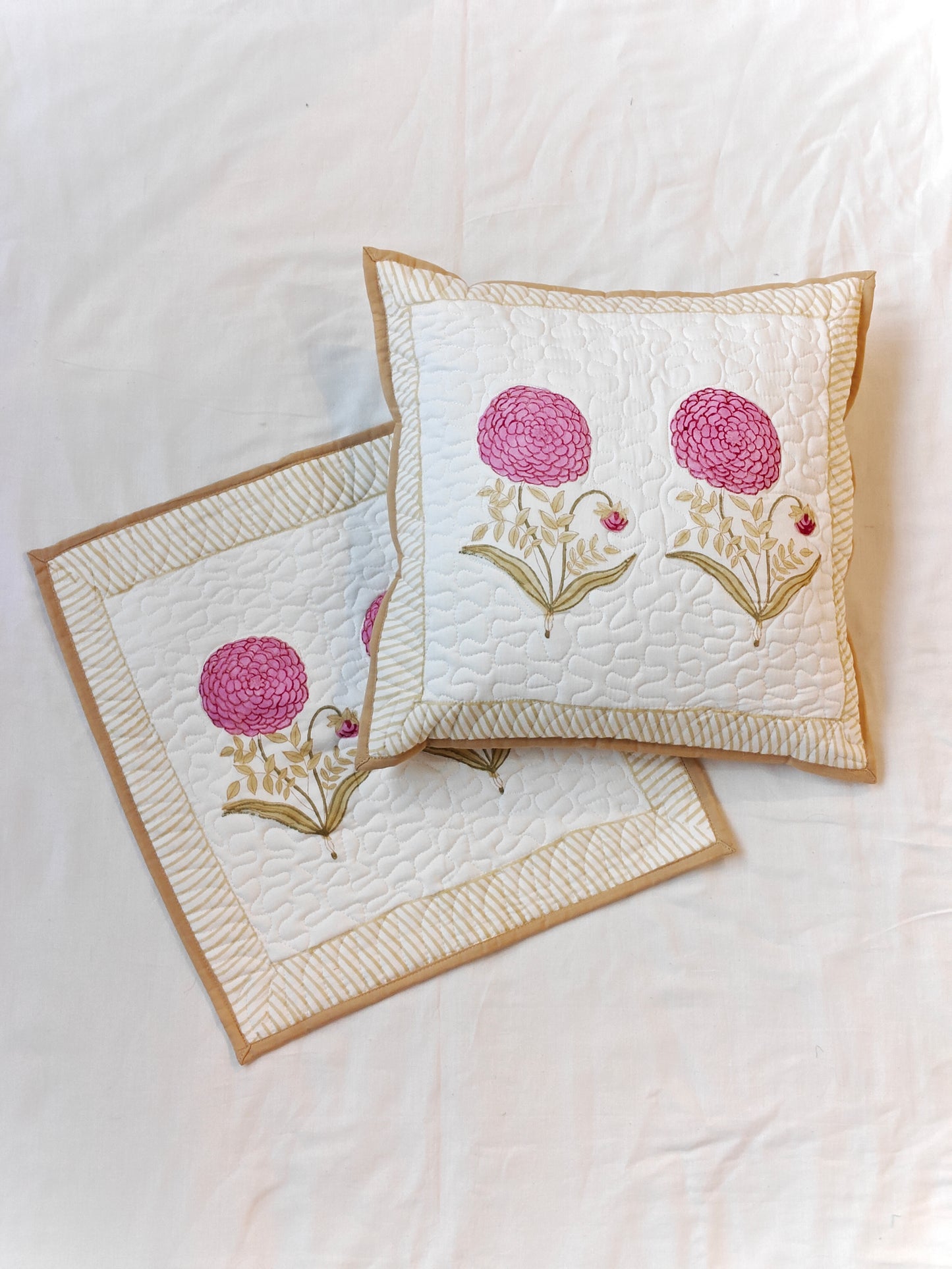 Hand block printed quilted 16 x 16 inch cotton cushion cover - single - multiple designs available