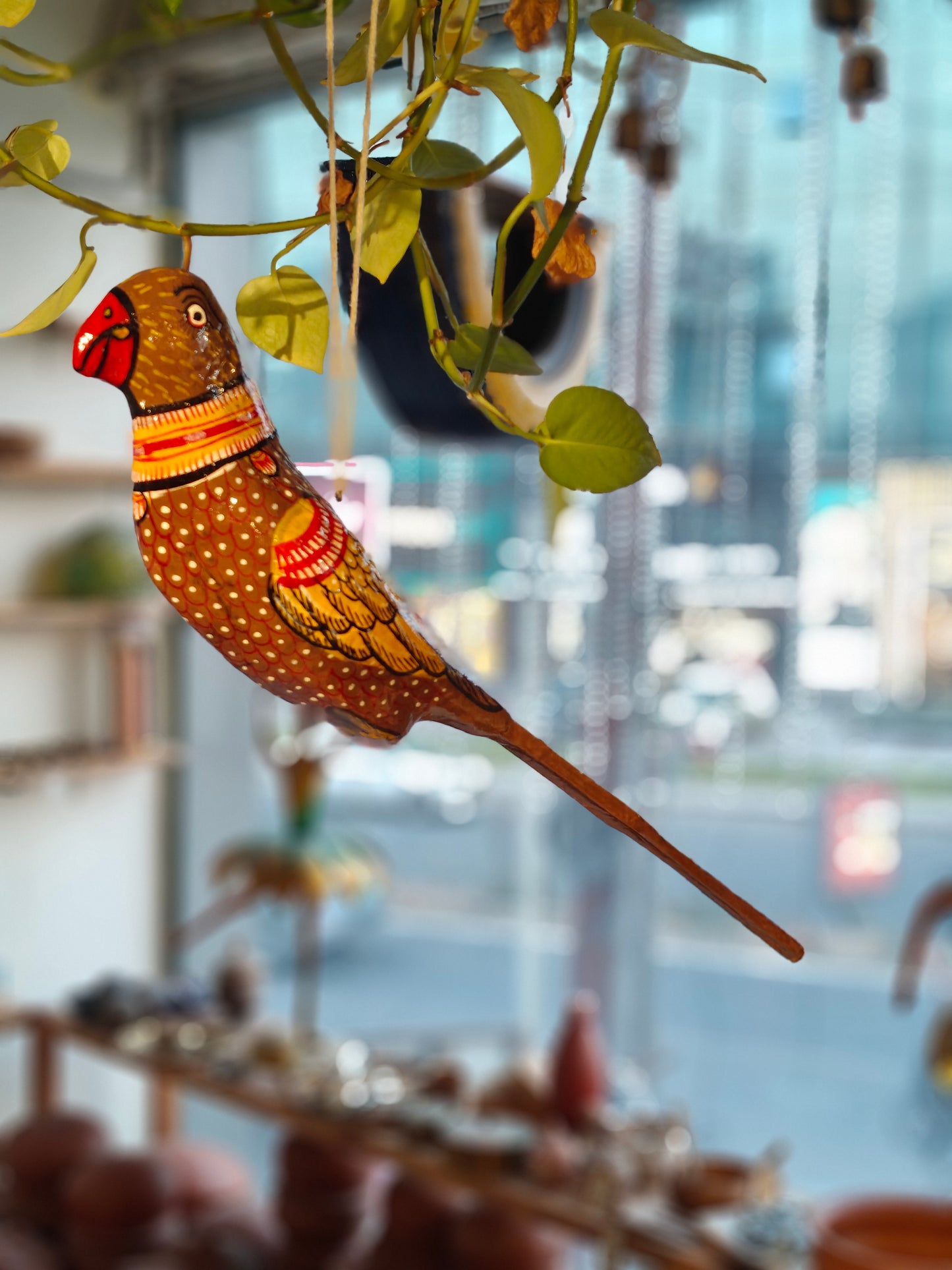 Patachitra colorful hand-painted papier mache parrots - multiple colors available