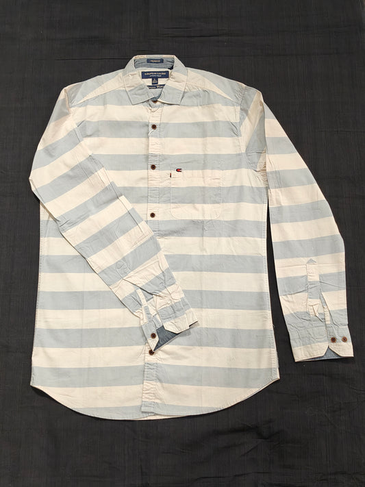 Light blue and white horizontal striped cotton shirt for men