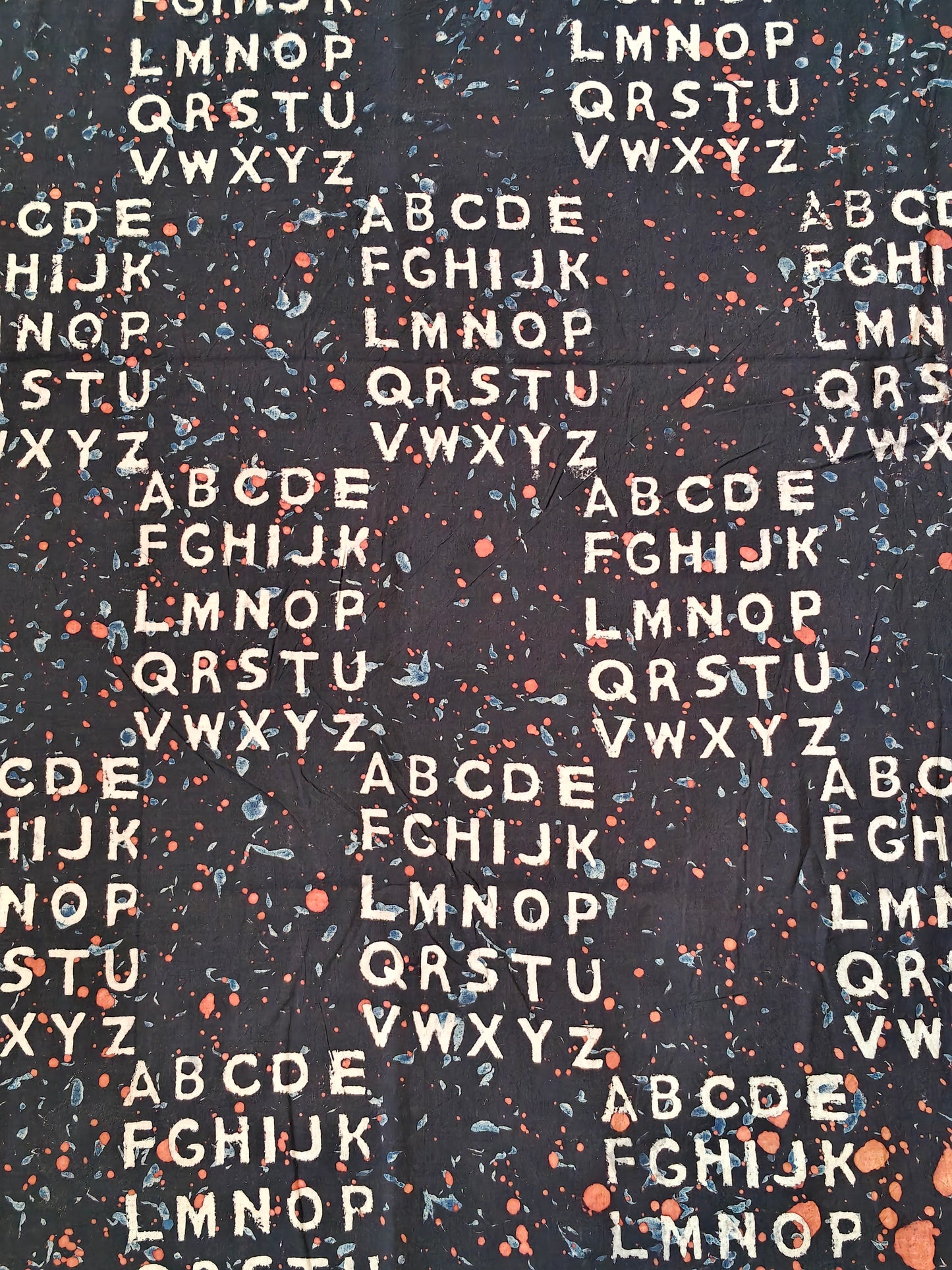 Handloom cotton fabric with English alphabets - hand block printed