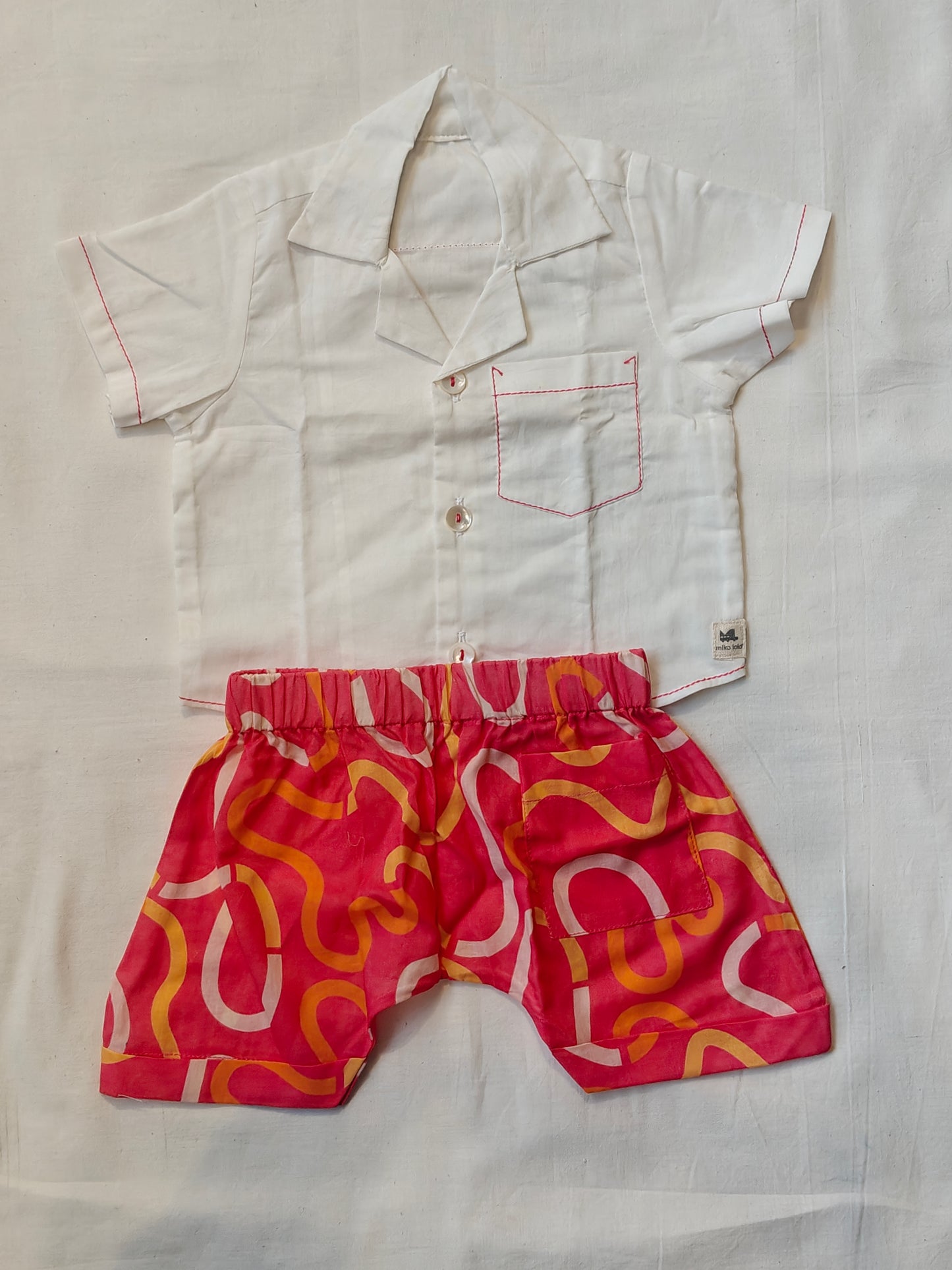 White cotton shirt with pink shorts - Infant co-ord set