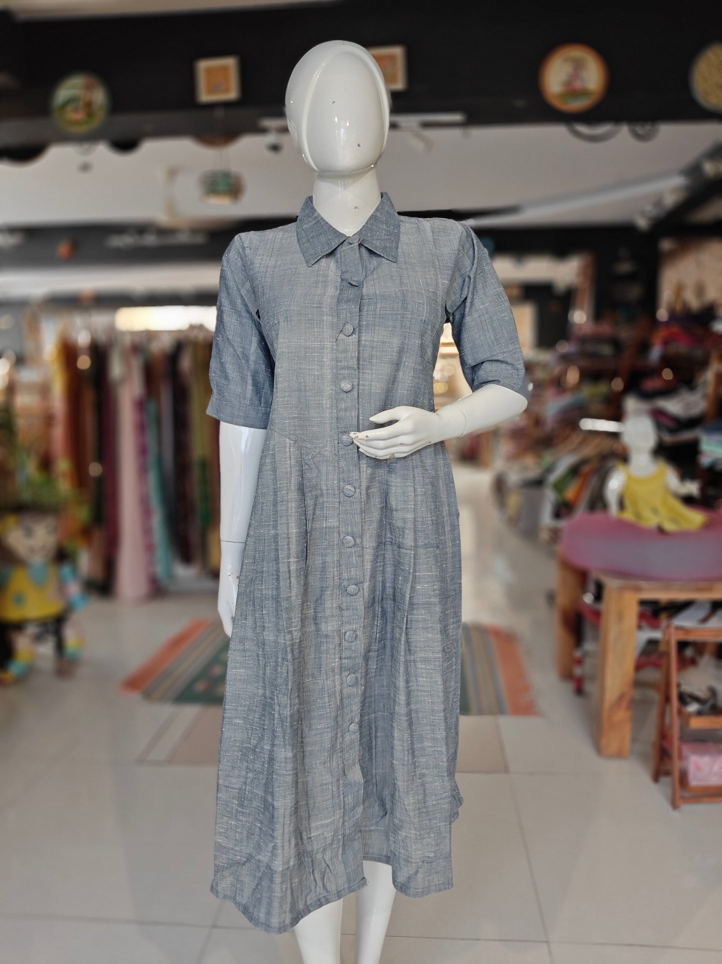 Grey cotton shirt styled collared dress
