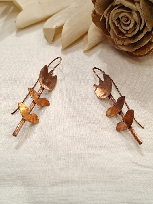 Branched flower design handcrafted copper earrings