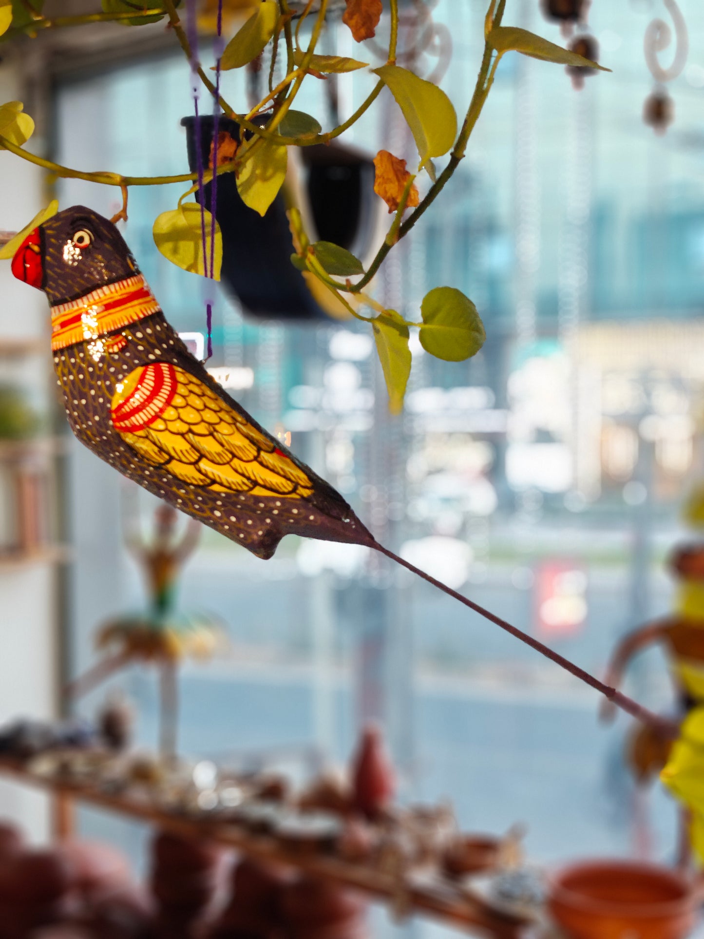 Patachitra colorful hand-painted papier mache parrots - multiple colors available
