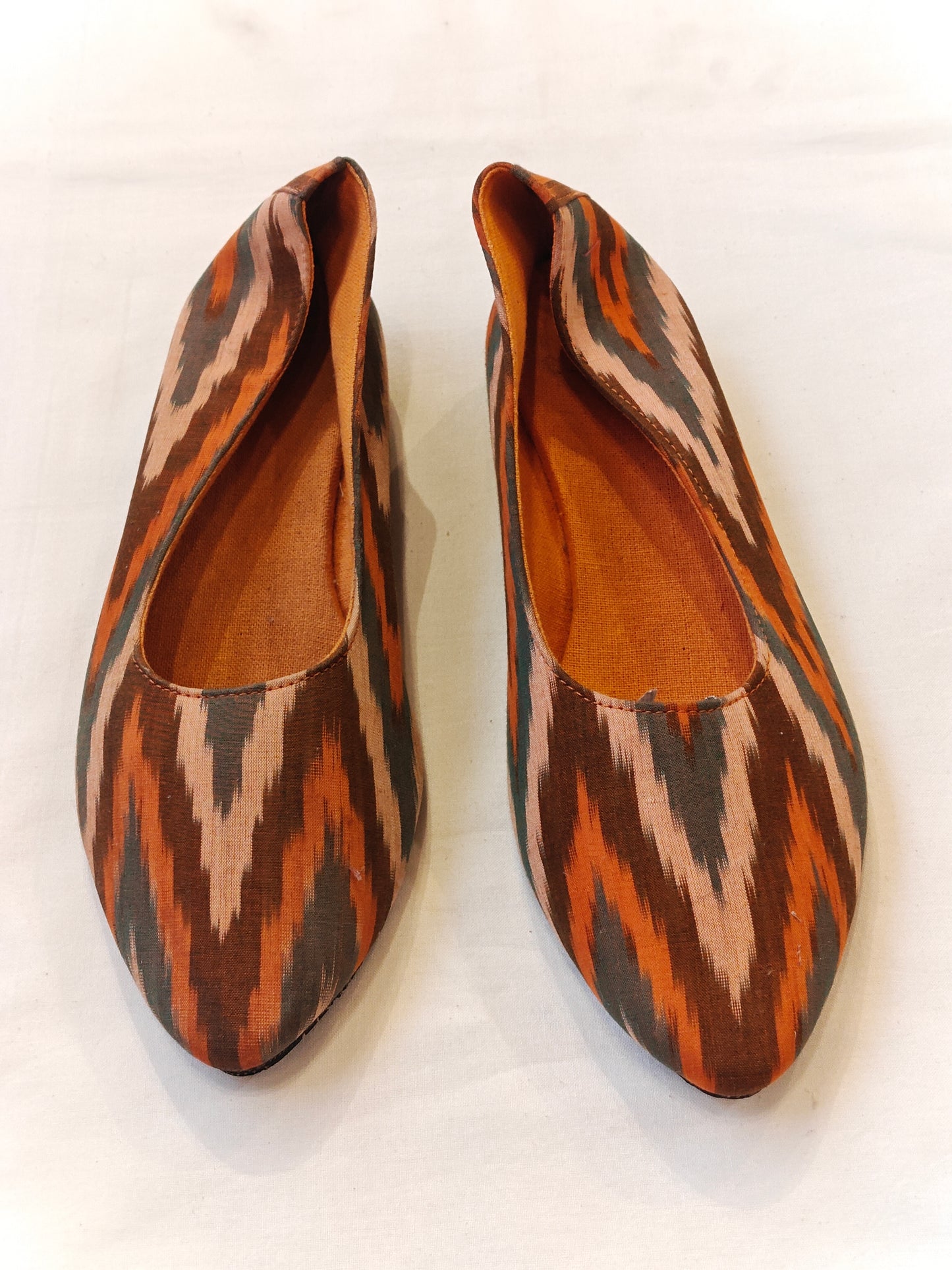 Orange ikat upcycled tyre shoe for women