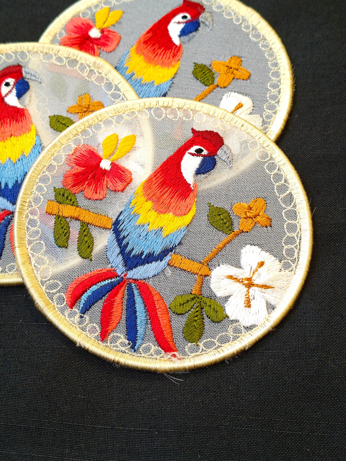 Circular embroidered Handcrafted fabric coaster - single - multiple designs available