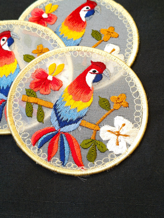 Round embroidered net fabric coasters / glass covers - single - multiple designs available