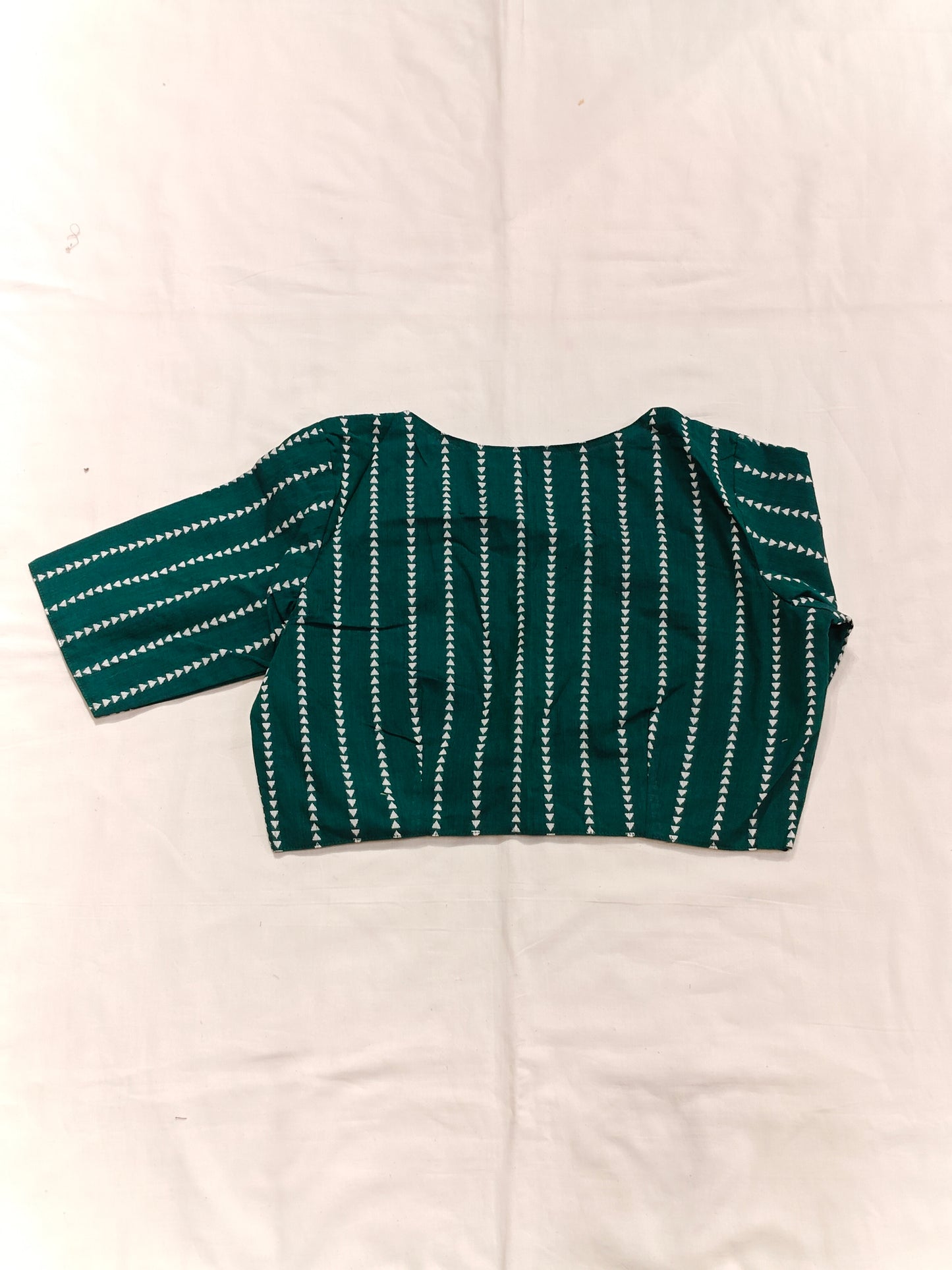 Green with white triangular striped elbow sleeves blouse