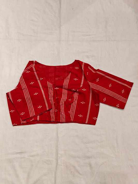Red n white striped jamdani elbow sleeved cotton blouse