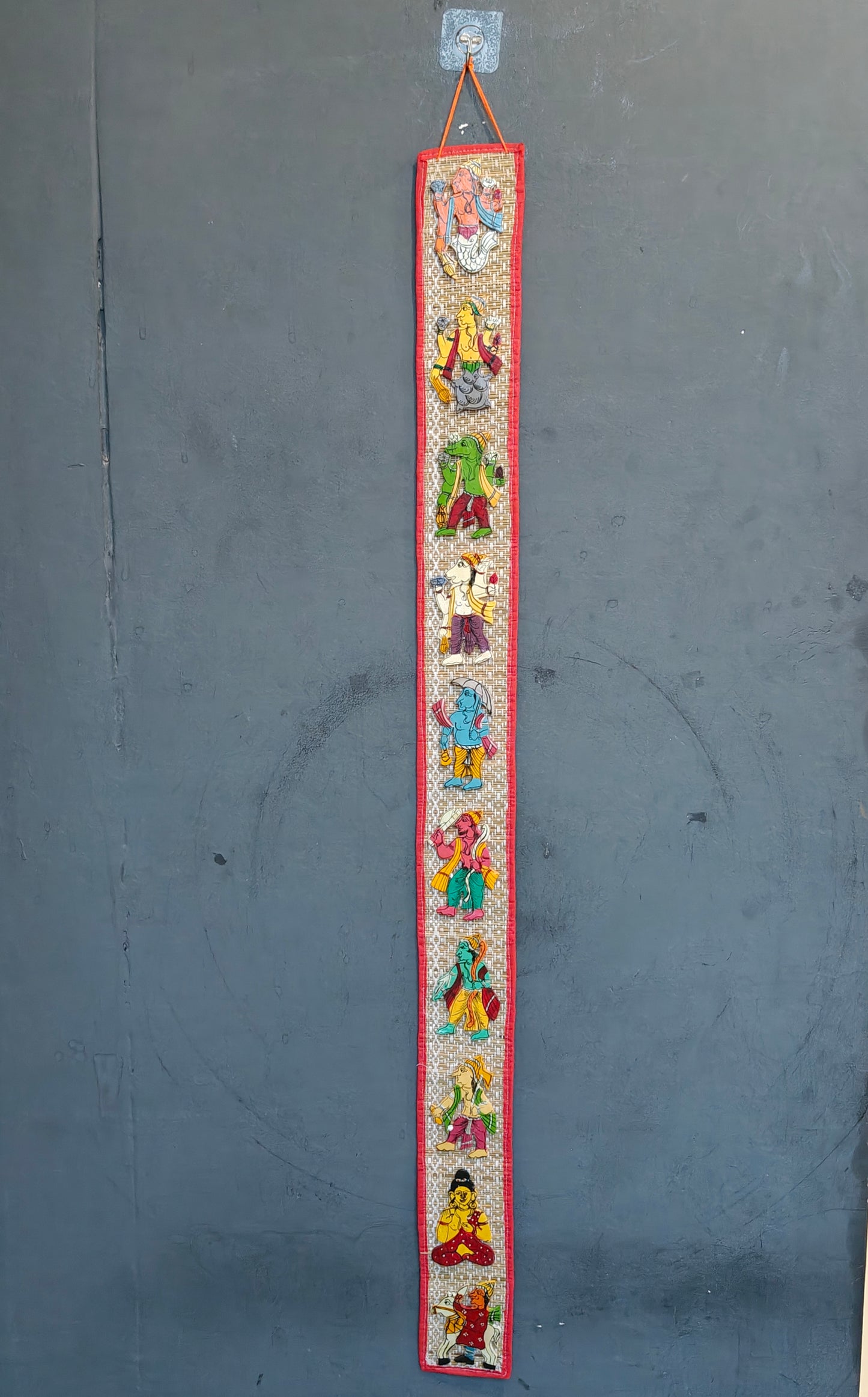 Dashavatar wall hanging - handcrafted wooden cutouts on jute mat