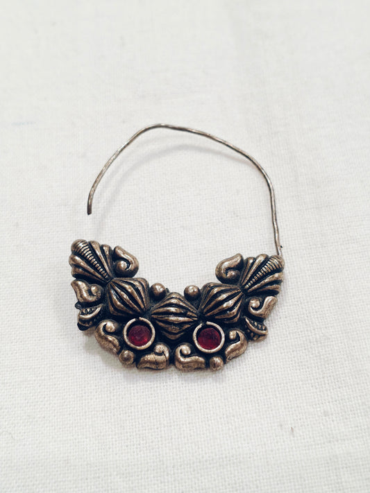 Pink stones oxidised nose ring