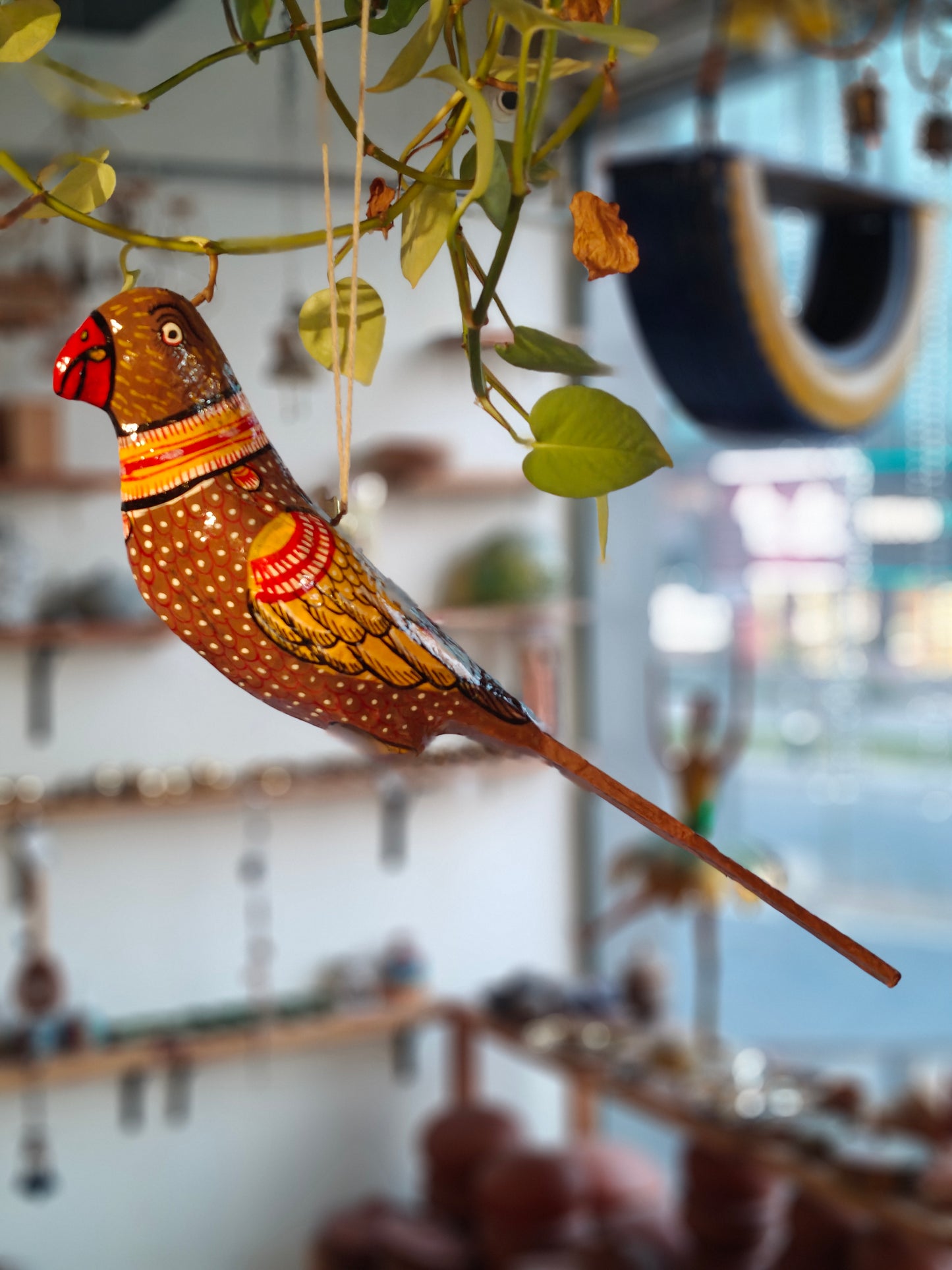 Patachitra colorful hand-painted papier mache parrots - multiple colors available