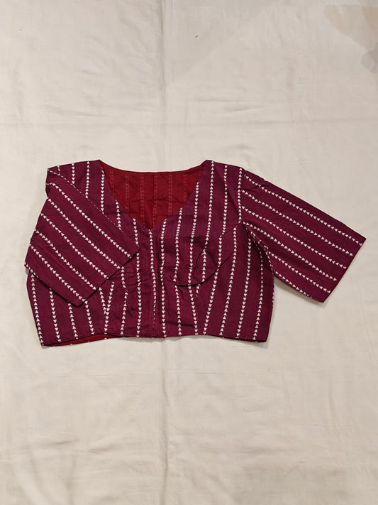 Megenta with white triangular striped elbow sleeves blouse