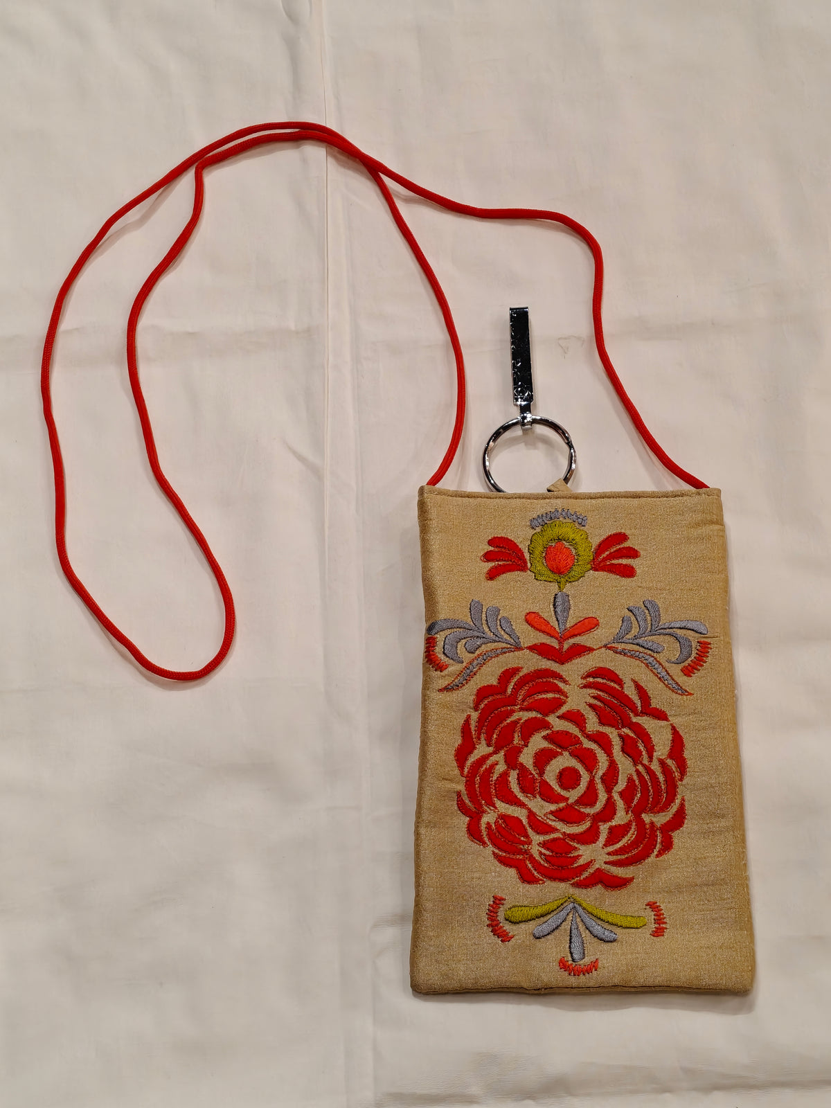 Silk embroidered phone pouches with waist clip on and a sling - multiple options available