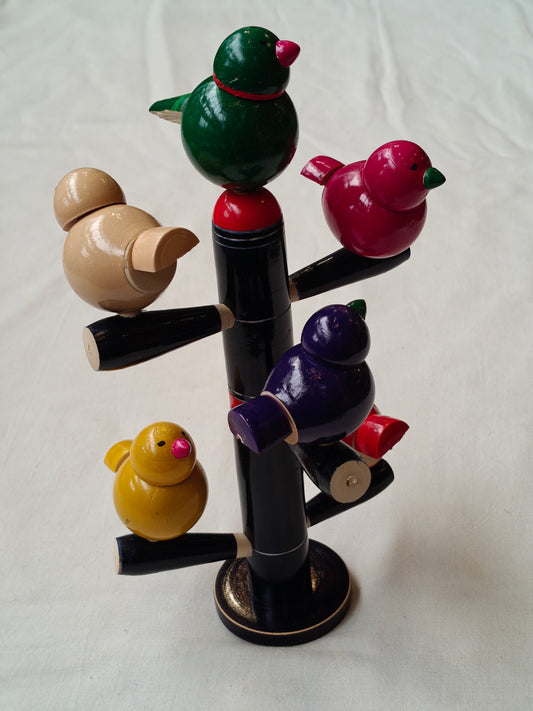Colorful wooden birdies tree handcrafted stand