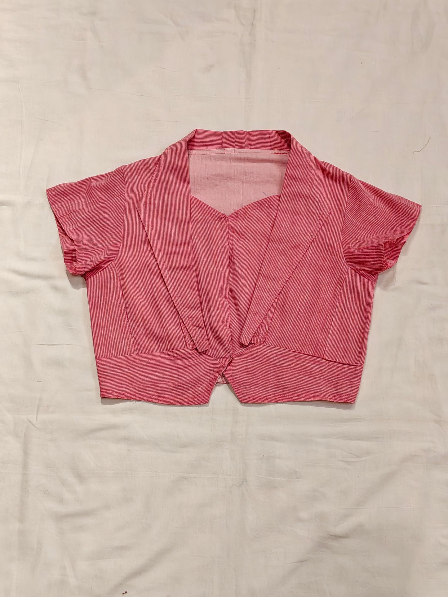 Pink striped collared handloom cotton blouse