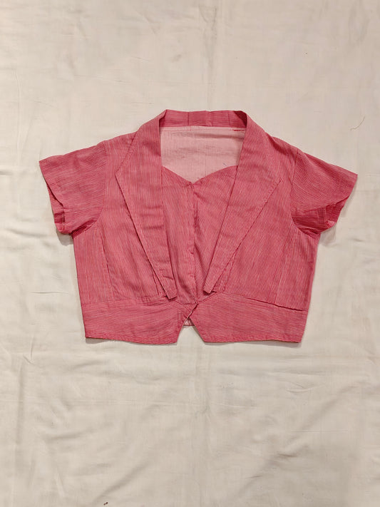 Pink striped collared handloom cotton blouse