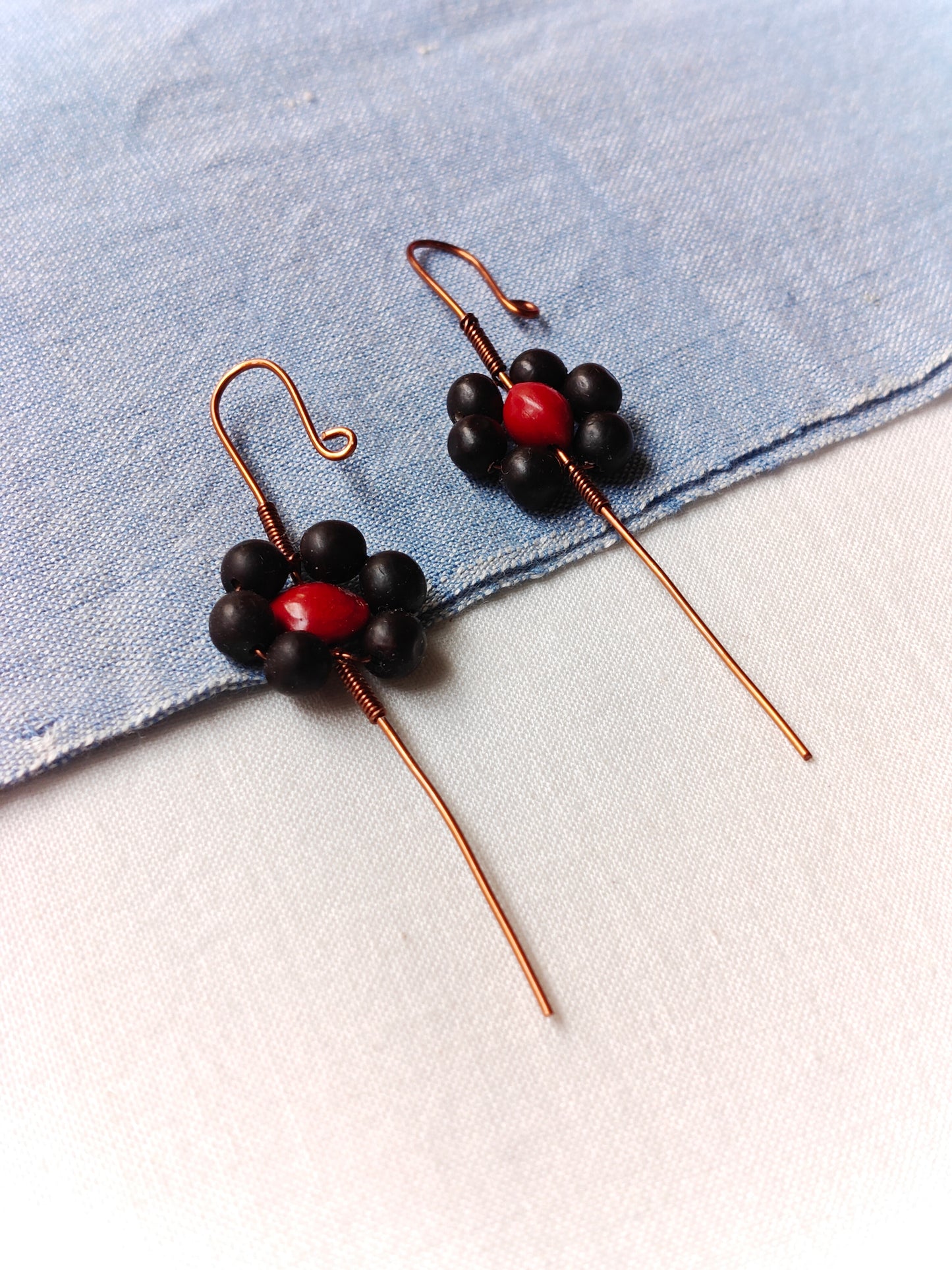 Copper and seeds ear bugidis / clip on - Handcrafted
