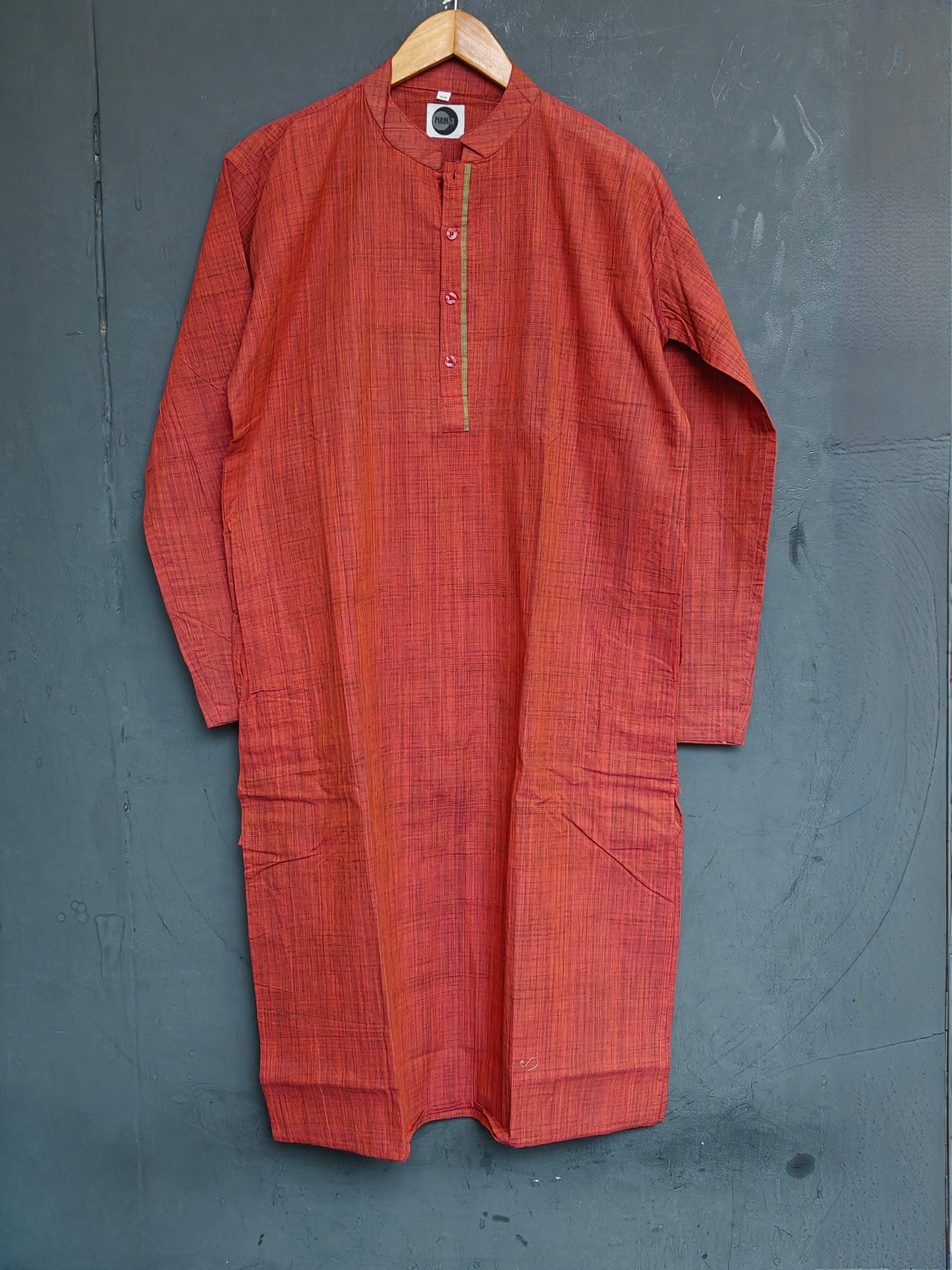 Red cotton full sleeves long kurta for men