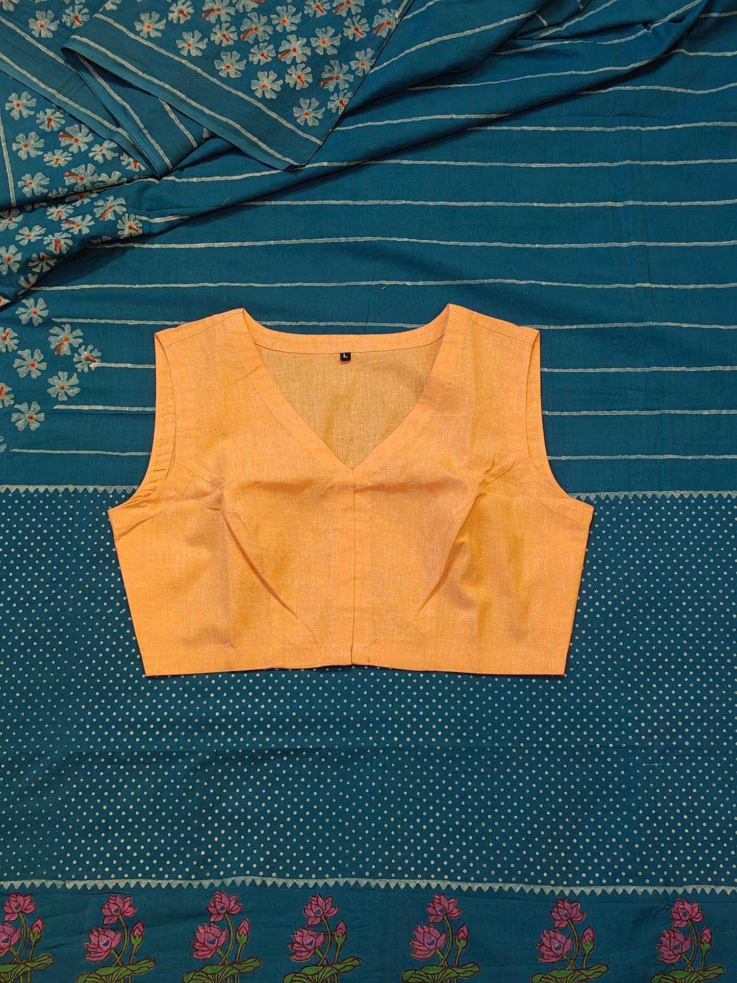 Plain V-neck sleeveless hand spun , hand woven cotton blouse - color options available