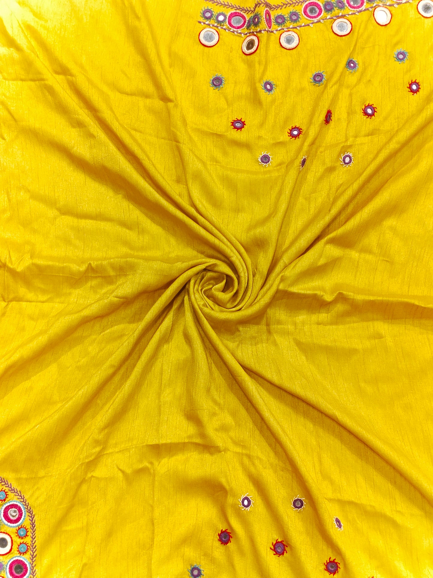 Yellow mirror embroidered silk unstitched blouse piece
