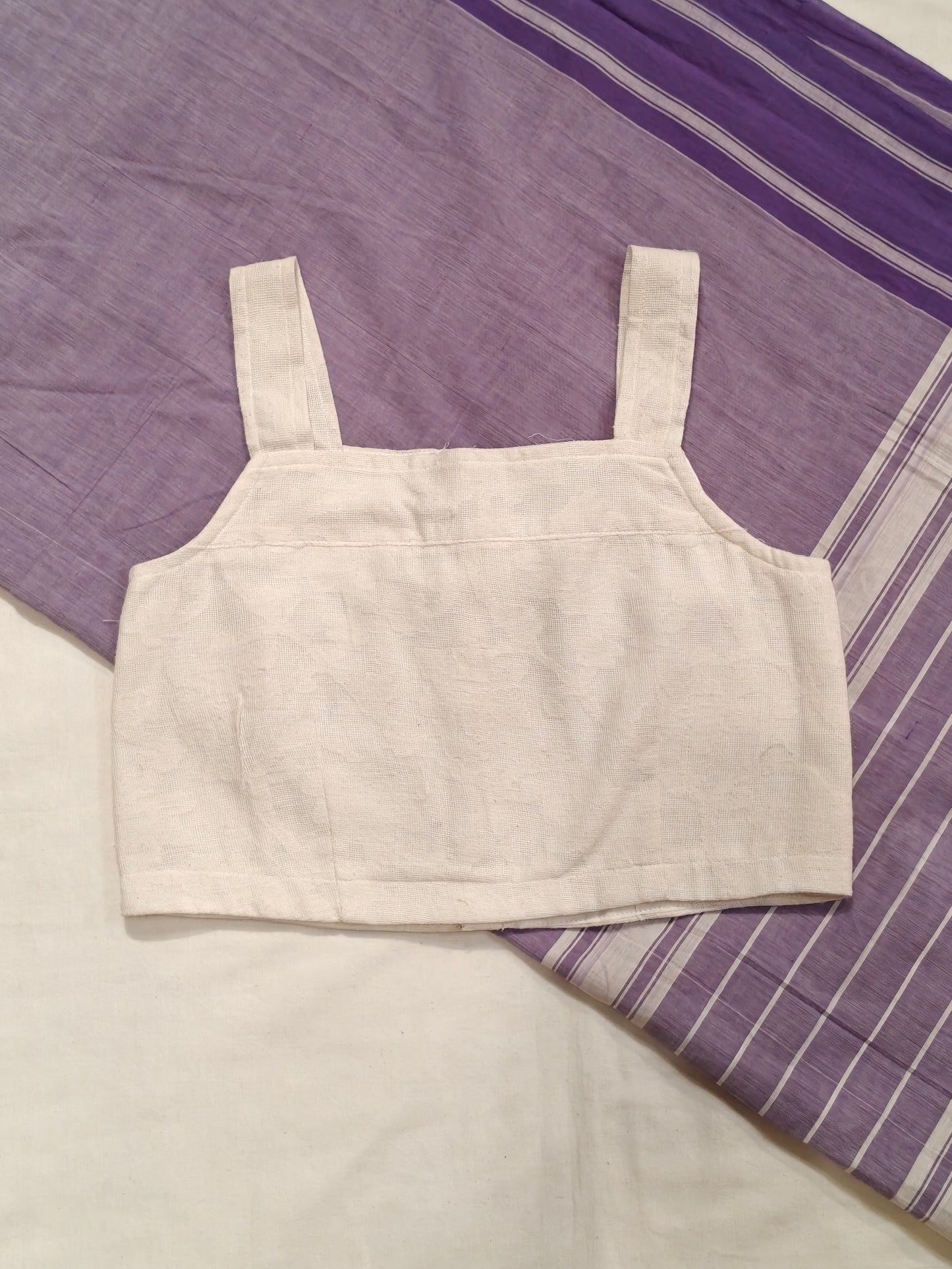 White cut work cotton blouse - back open with wide strap sleeves