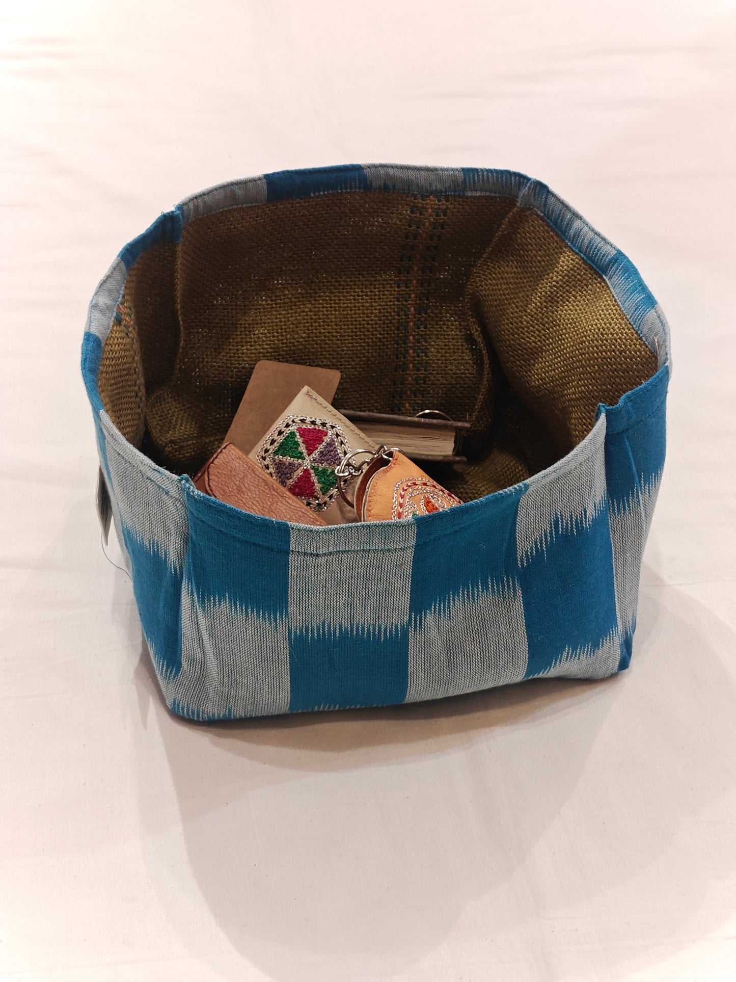 Jute and cotton hand crafted reversible organizer