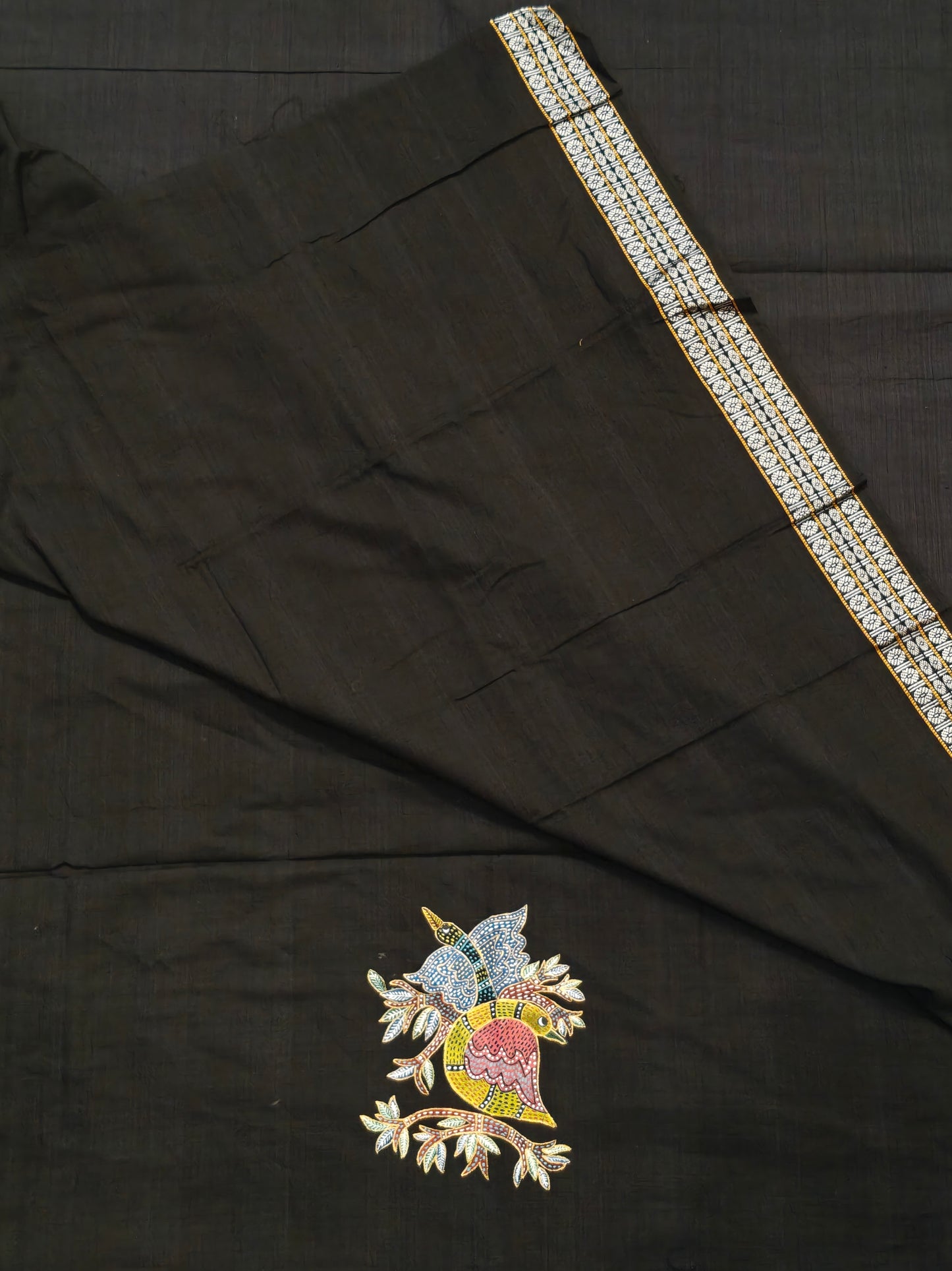 Handloom cotton hand-painted unstitched blouse piece with borders