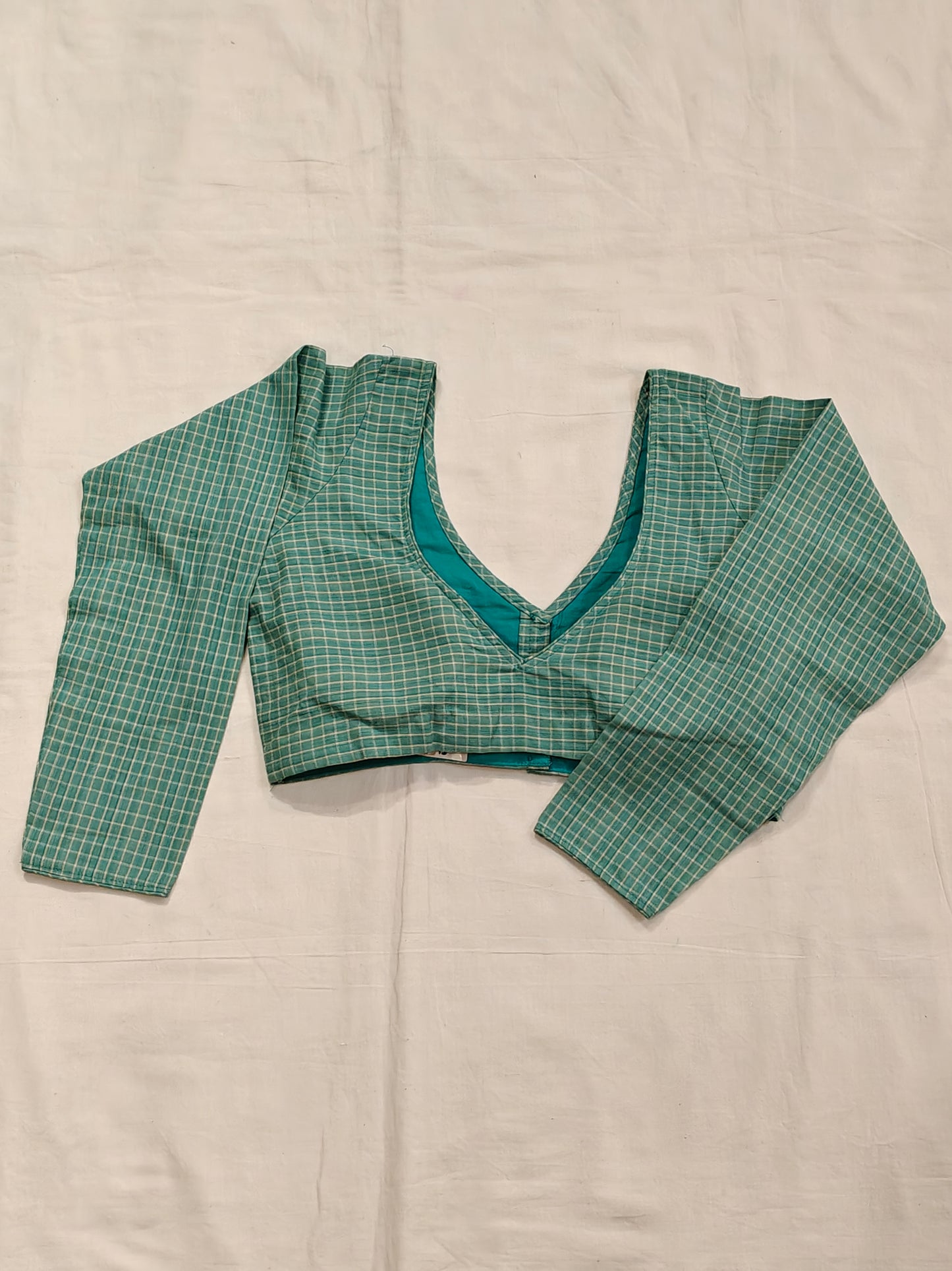 Sea Green with white checks cotton full sleeves padded blouse