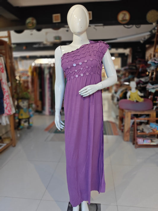Purple knit dress with buttons to customize the design
