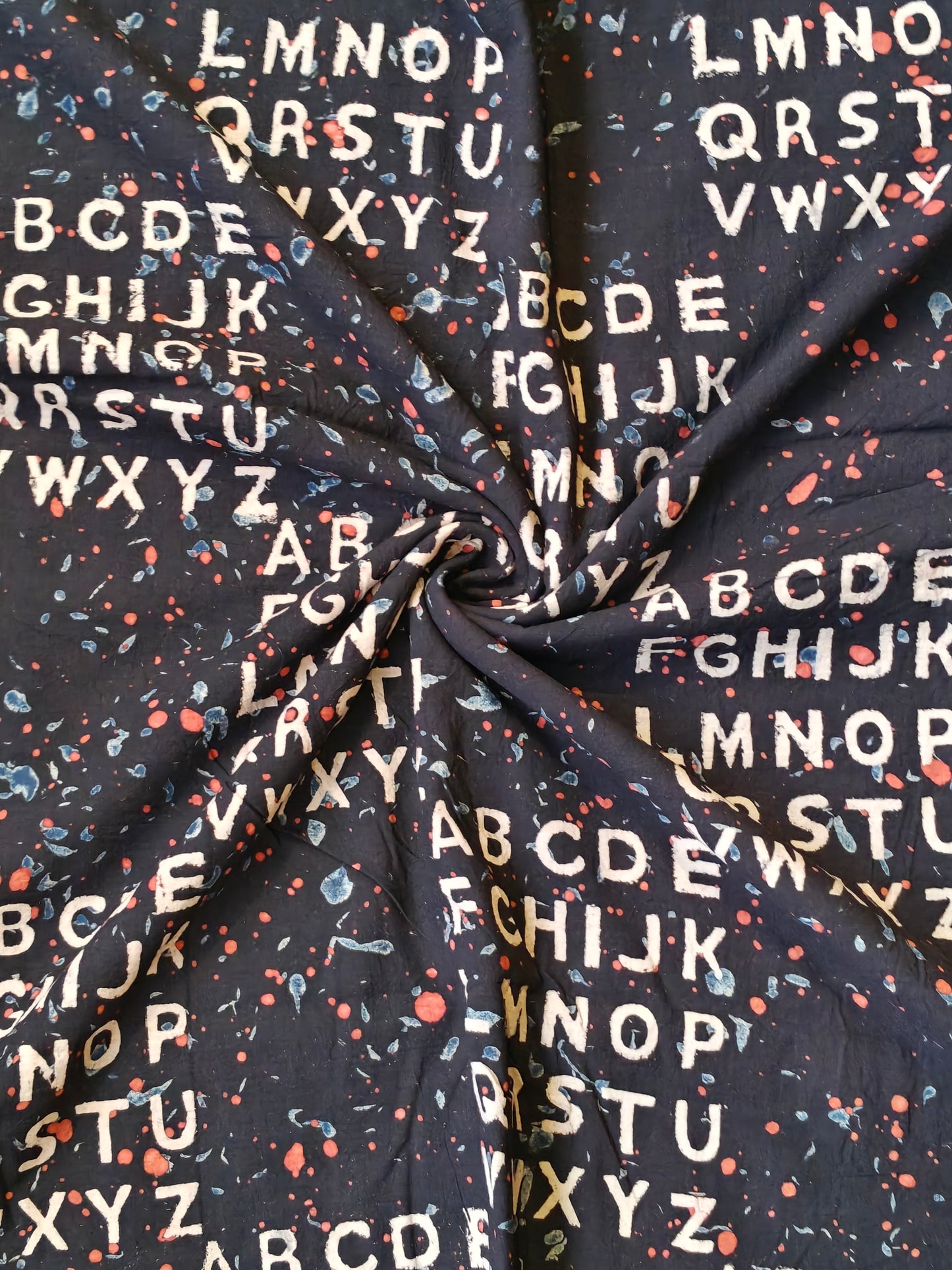 Handloom cotton fabric with English alphabets - hand block printed