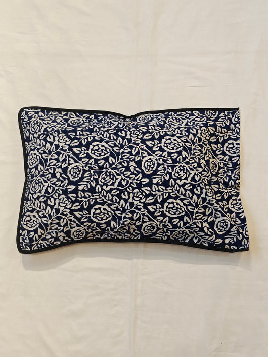 Blue and white floral hand block printed pillow cover