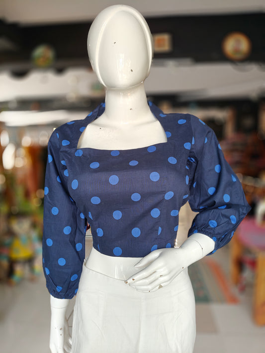 Navy blue with polka dots printed crop top