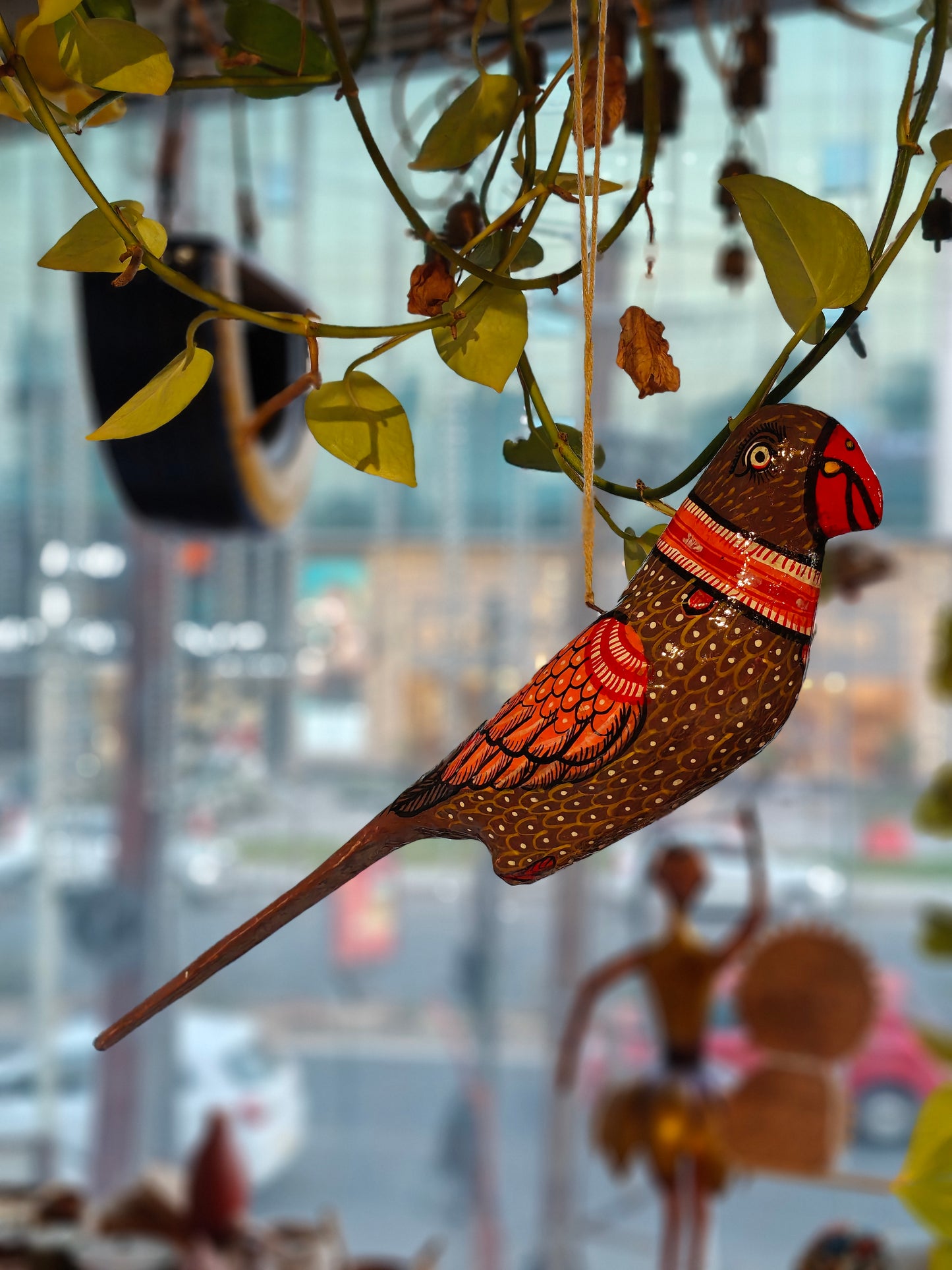 Patachitra colorful hand-painted papier mache parrots - multiple colors available
