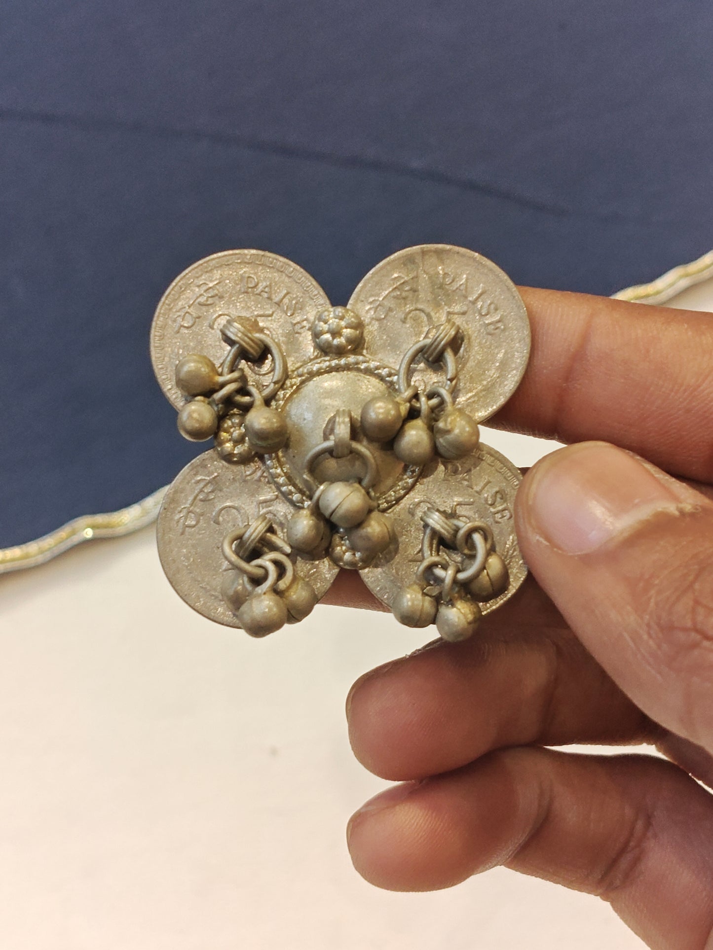 Four 25 paise coins with ghungroos handcrafted finger ring