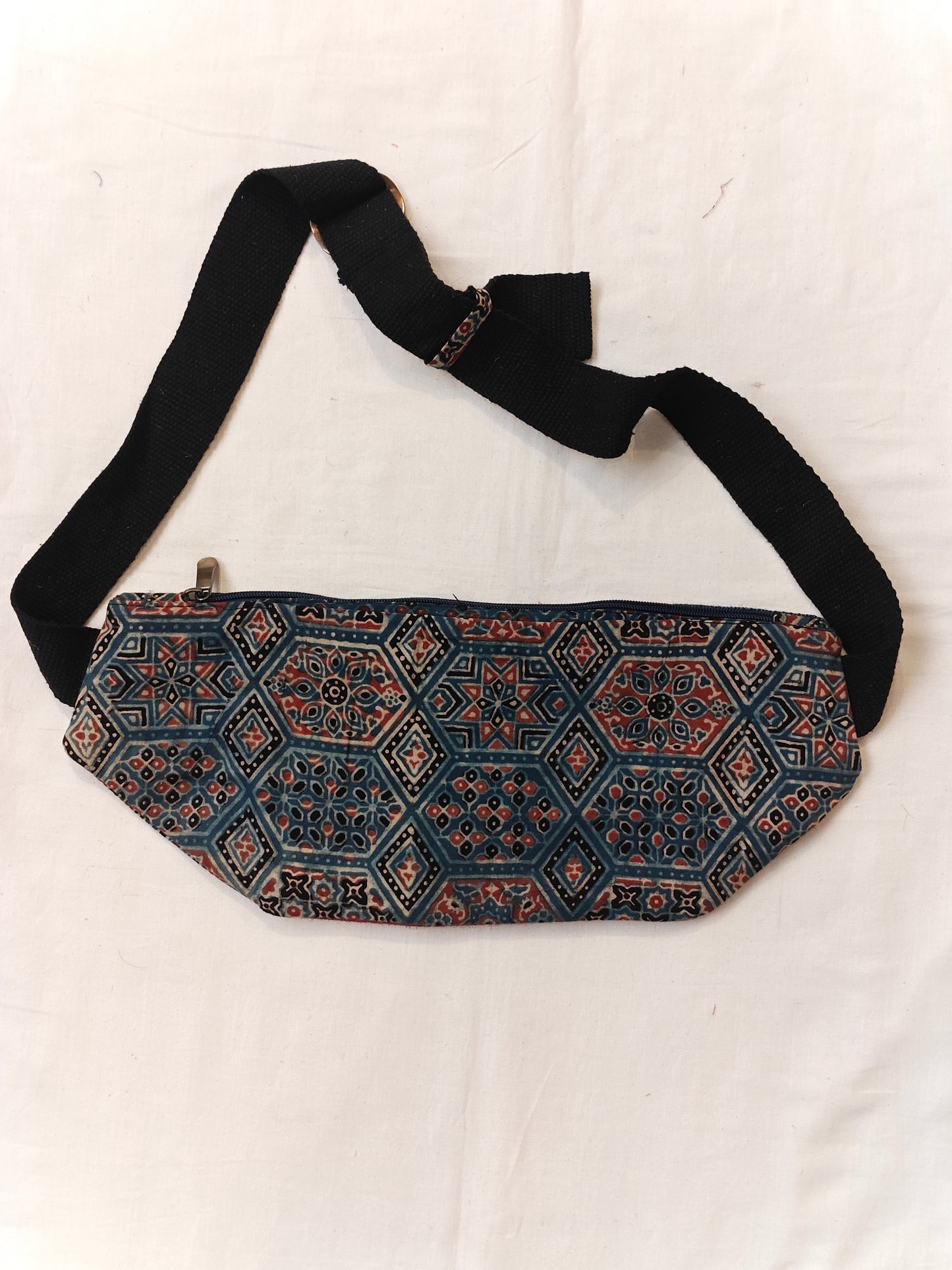 Waist fanny pack with multicolour fabric panels - Handmade jute bag